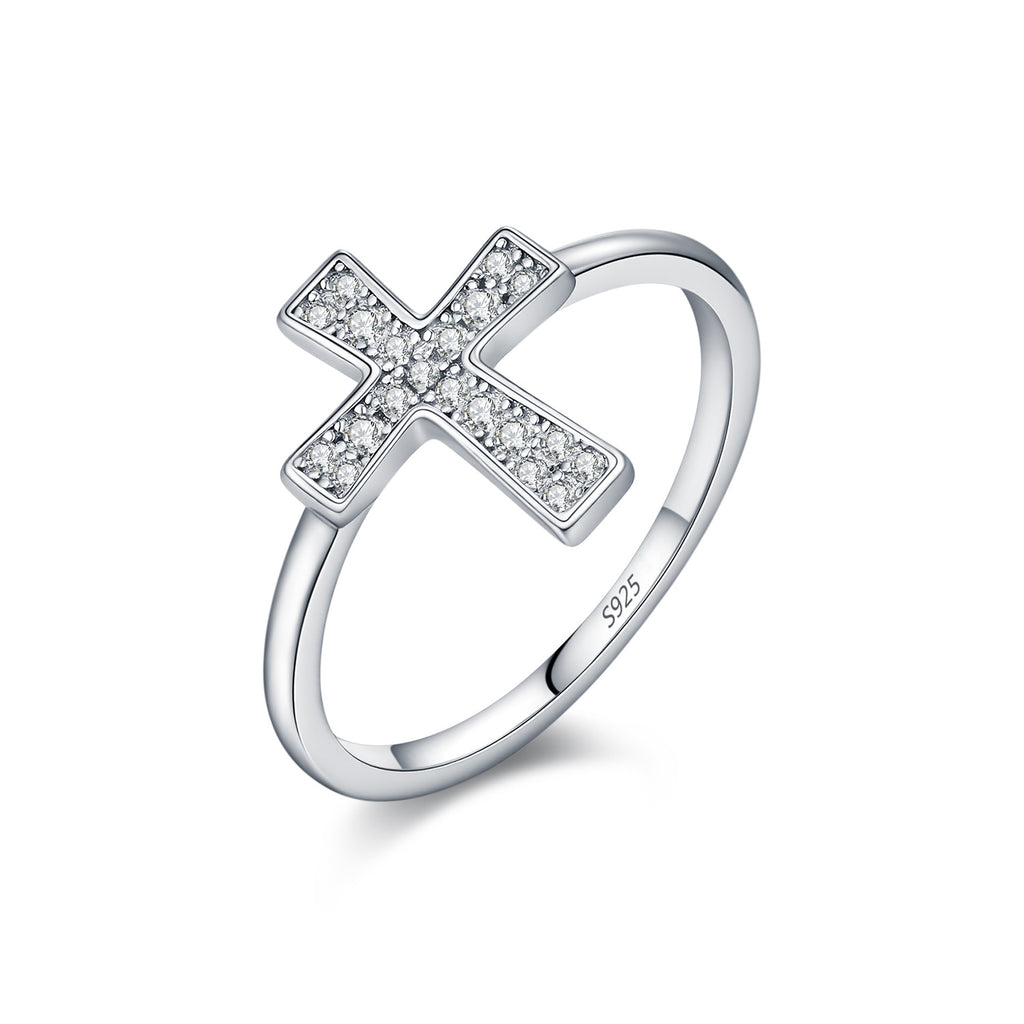 925 Sterling Silver Moissanite Cross Ring 110200058