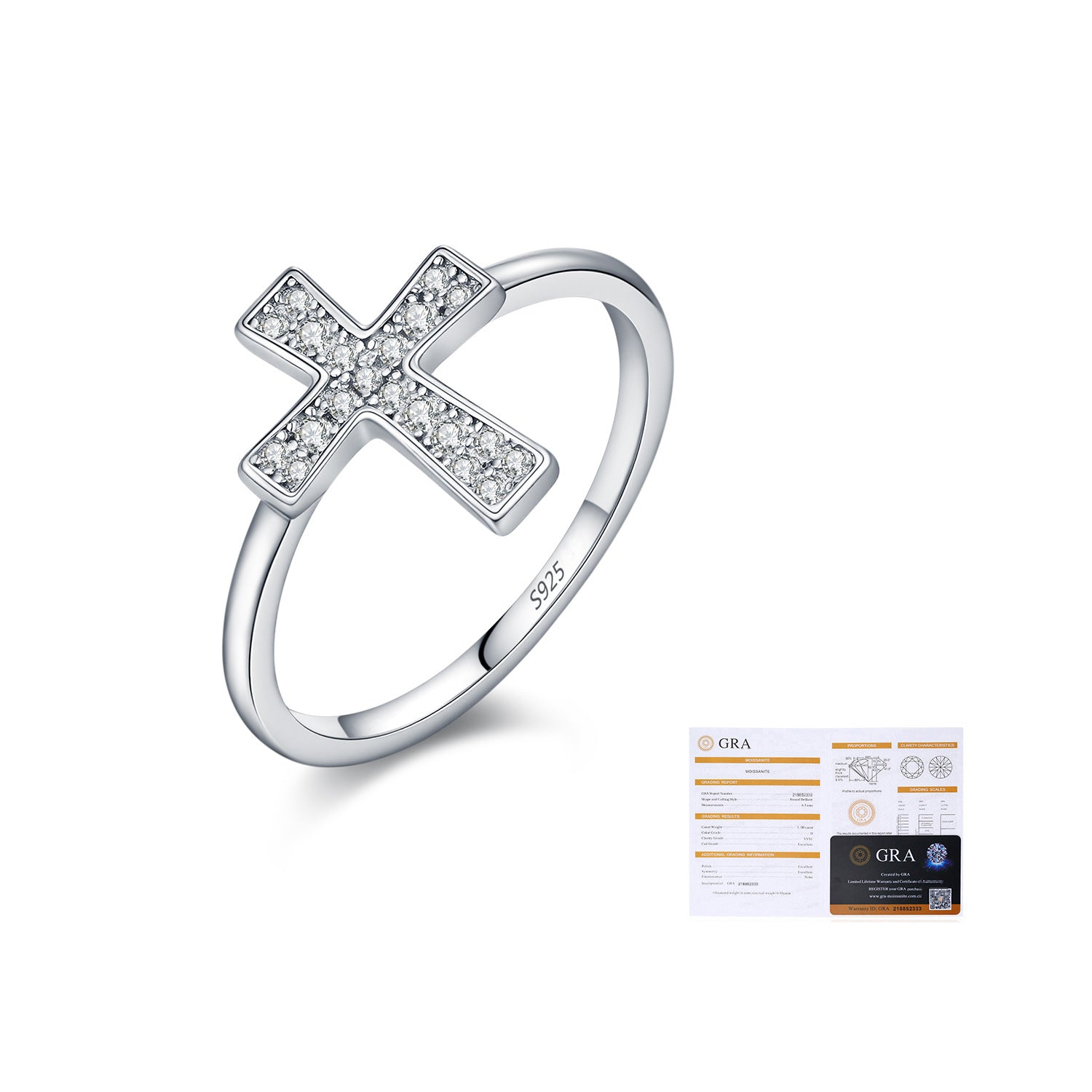 925 Sterling Silver Moissanite Cross Ring 110200058