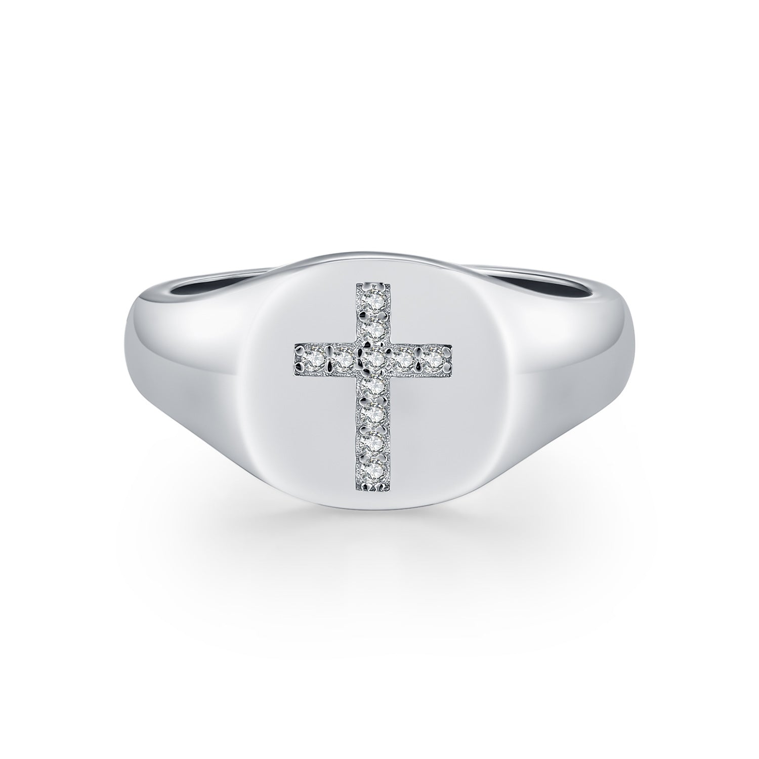 925 Sterling Silver Moissanite Cross Signet Ring 110200060