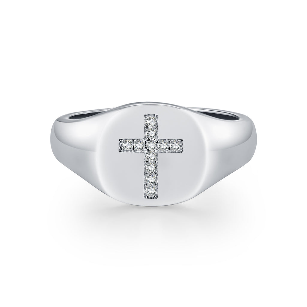 925 Sterling Silver Moissanite Cross Signet Ring 110200060