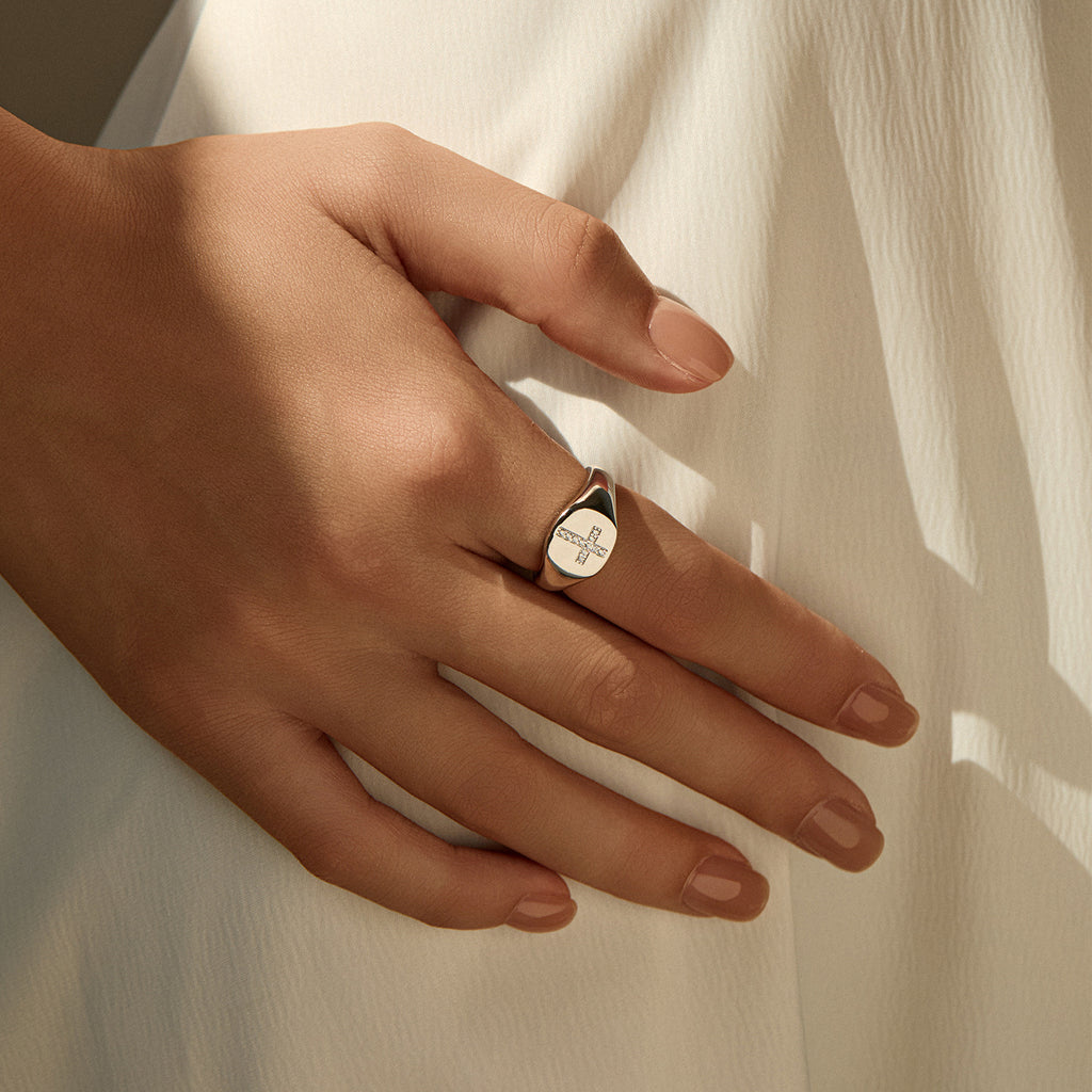 925 Sterling Silver Moissanite Cross Signet Ring 110200060