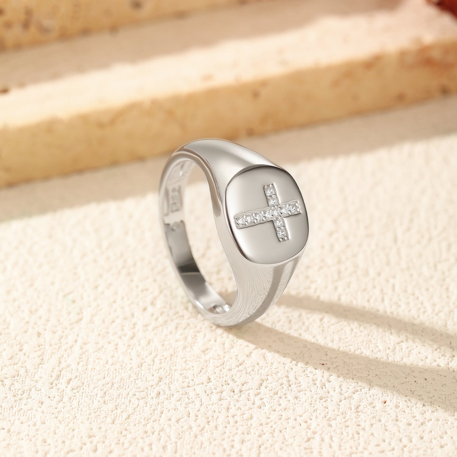 925 Sterling Silver Moissanite Cross Signet Ring 110200060