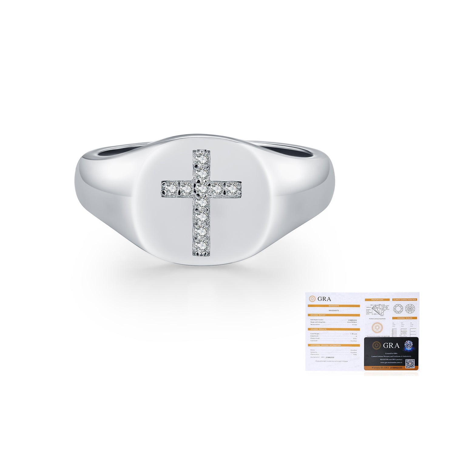 925 Sterling Silver Moissanite Cross Signet Ring 110200060