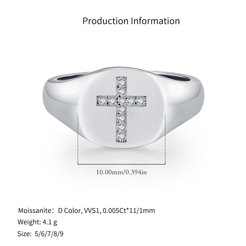 925 Sterling Silver Moissanite Cross Signet Ring 110200060