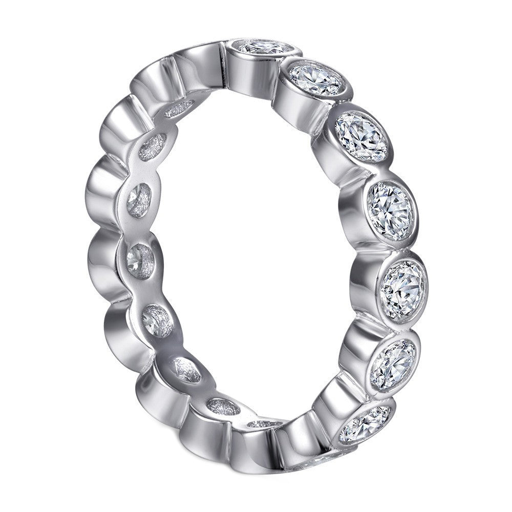 925 Sterling Silver Bezel Set Moissanite Bubble Eternity Ring 110200063