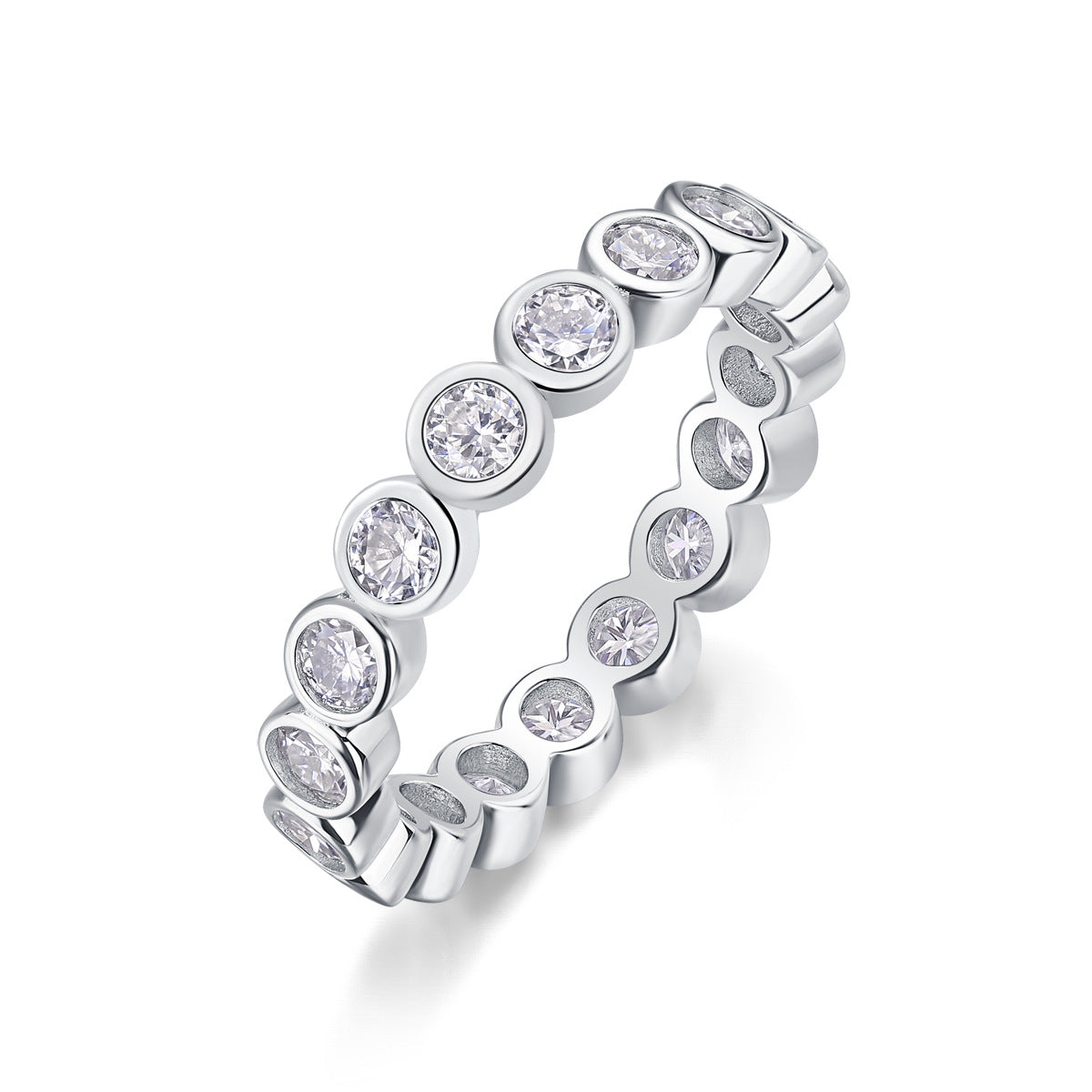 925 Sterling Silver Bezel Set Moissanite Bubble Eternity Ring 110200063