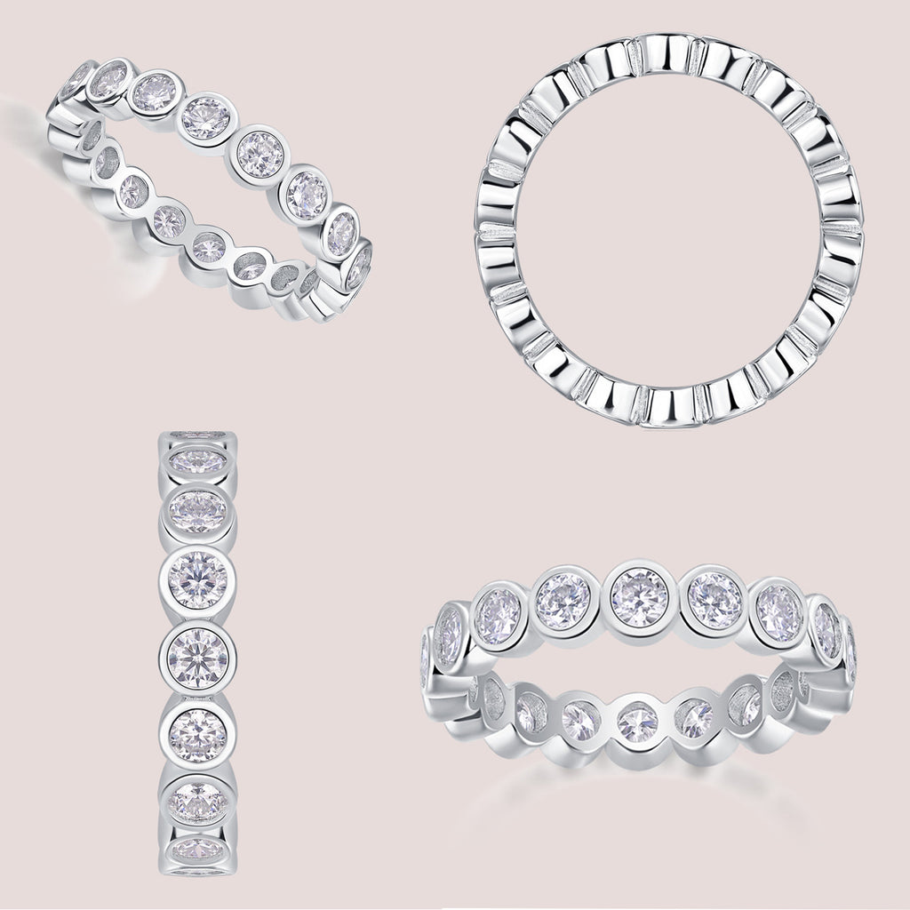 925 Sterling Silver Bezel Set Moissanite Bubble Eternity Ring 110200063