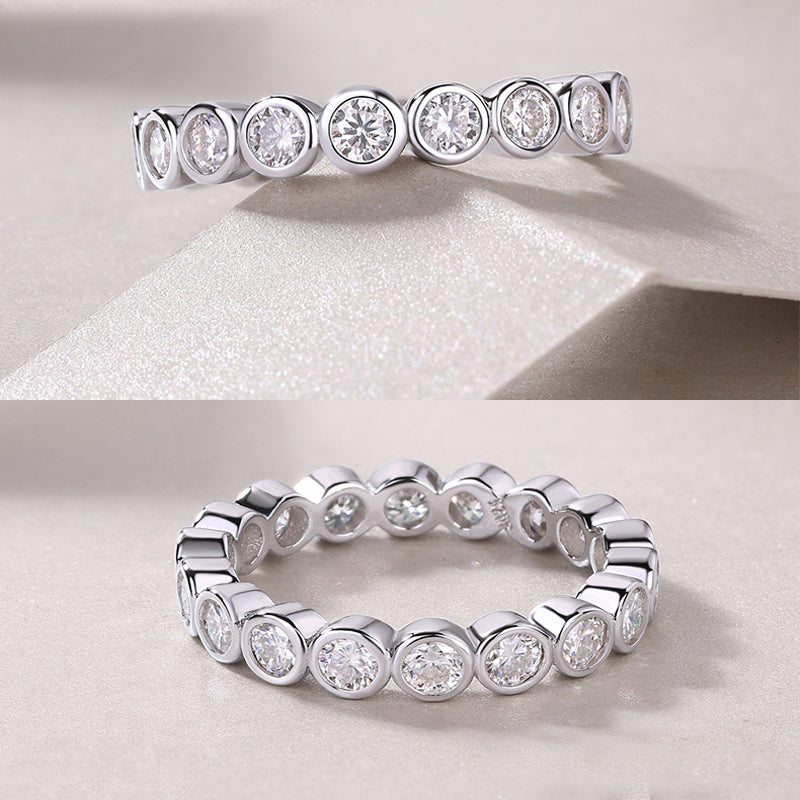 925 Sterling Silver Bezel Set Moissanite Bubble Eternity Ring 110200063