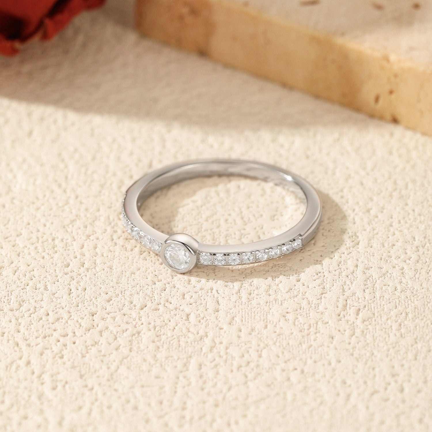 925 Sterling Silver Bezel Set Moissanite Bubble Band Ring 110200065