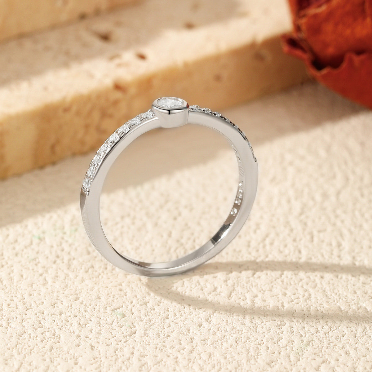 925 Sterling Silver Bezel Set Moissanite Bubble Band Ring 110200065