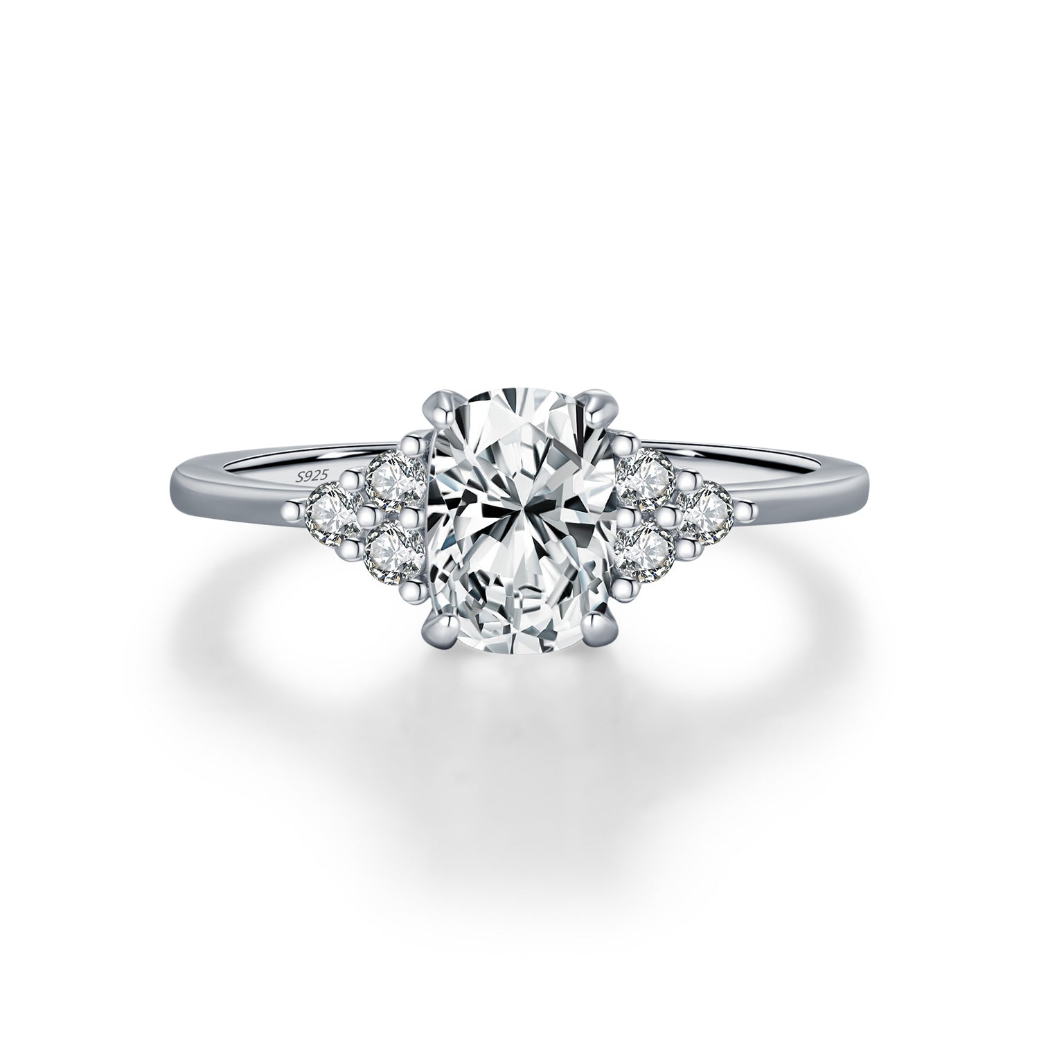 925 Sterling Silver 1ct Oval Moissanite Cluster Engagement Ring 110200066