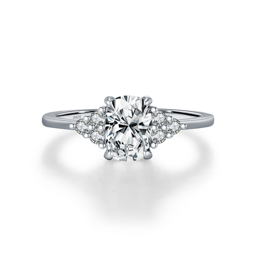 925 Sterling Silver 1ct Oval Moissanite Cluster Engagement Ring 110200066
