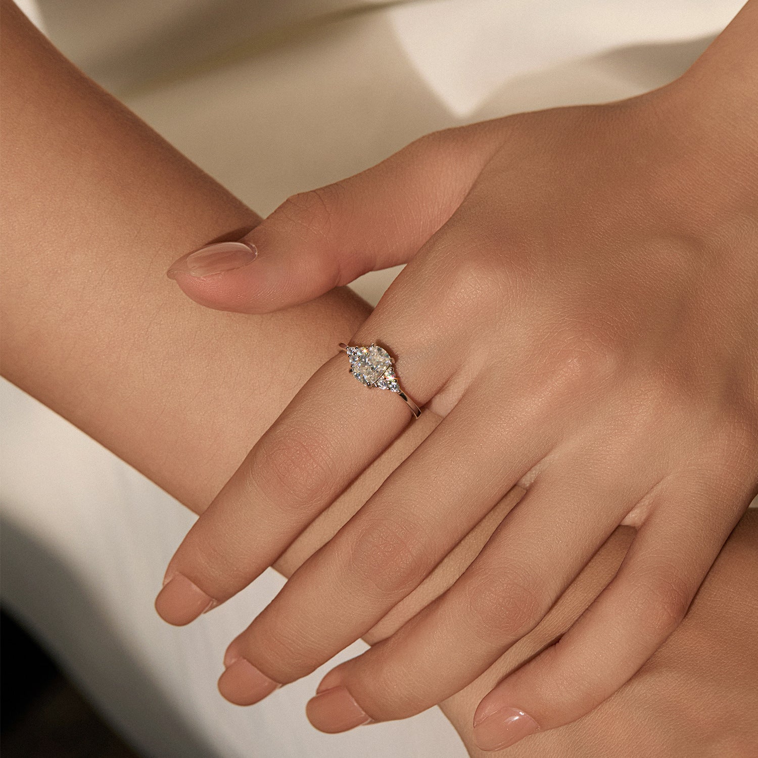925 Sterling Silver 1ct Oval Moissanite Cluster Engagement Ring 110200066