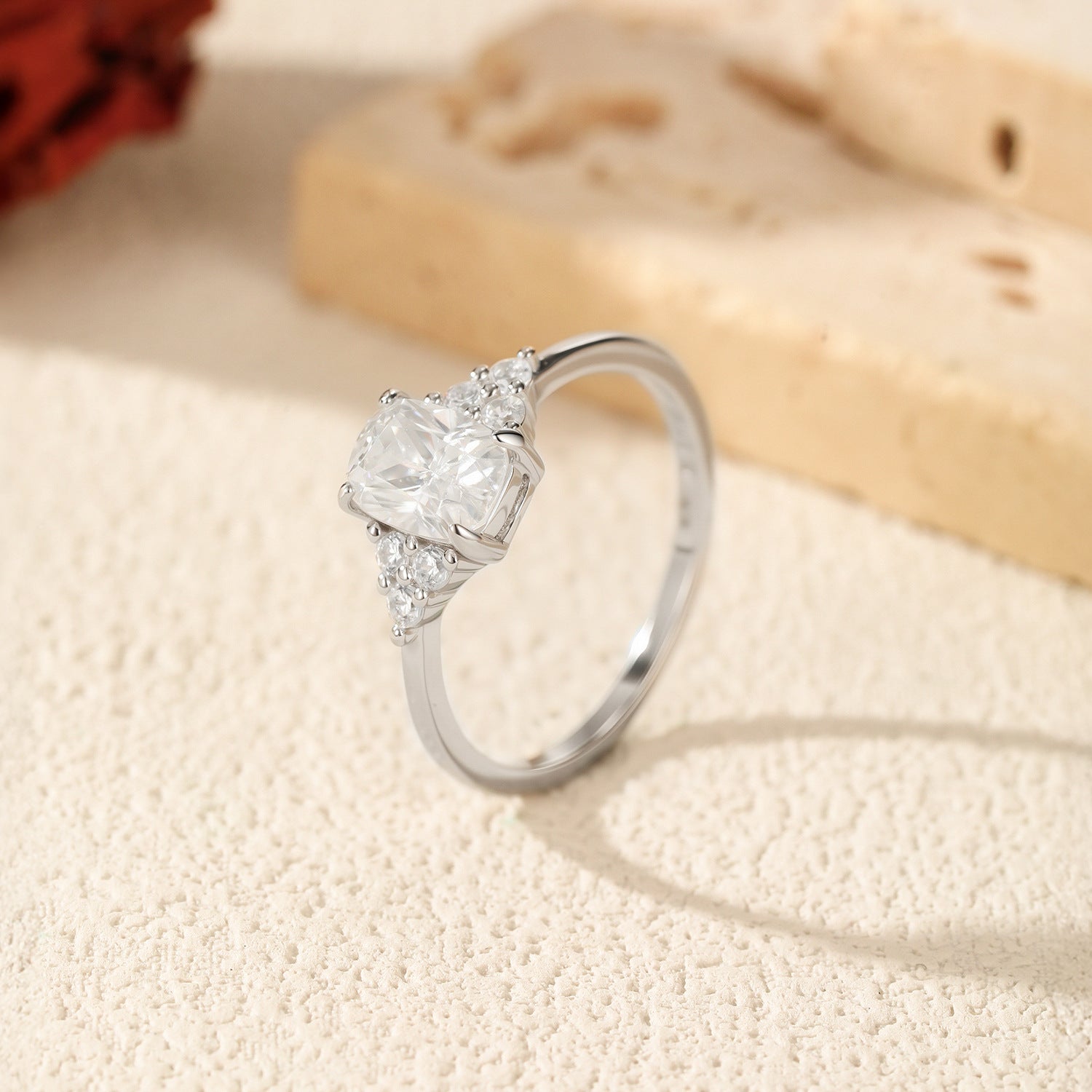 925 Sterling Silver 1ct Oval Moissanite Cluster Engagement Ring 110200066