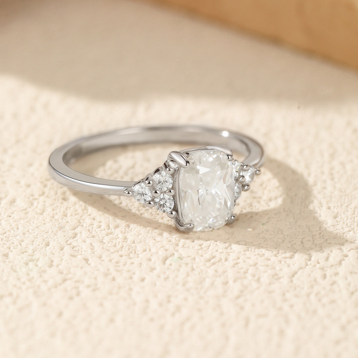 925 Sterling Silver 1ct Oval Moissanite Cluster Engagement Ring 110200066