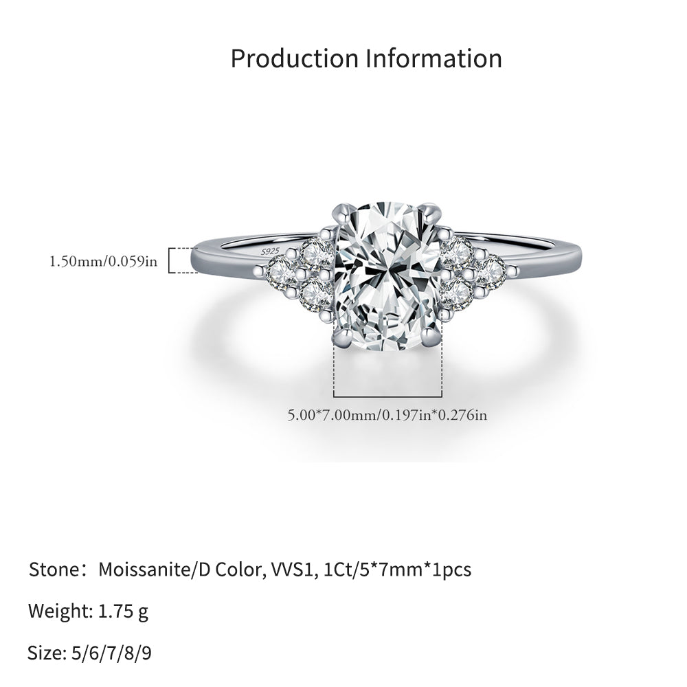 925 Sterling Silver 1ct Oval Moissanite Cluster Engagement Ring 110200066
