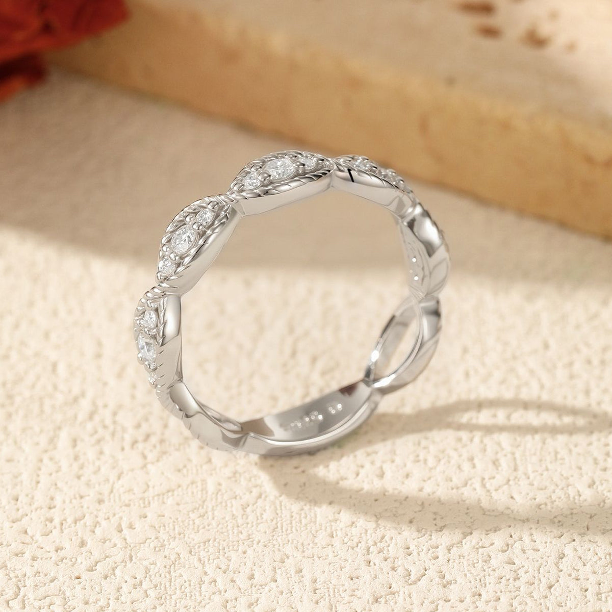 925 Sterling Silver Vintage Twisted Moissanite Band Ring 110200067