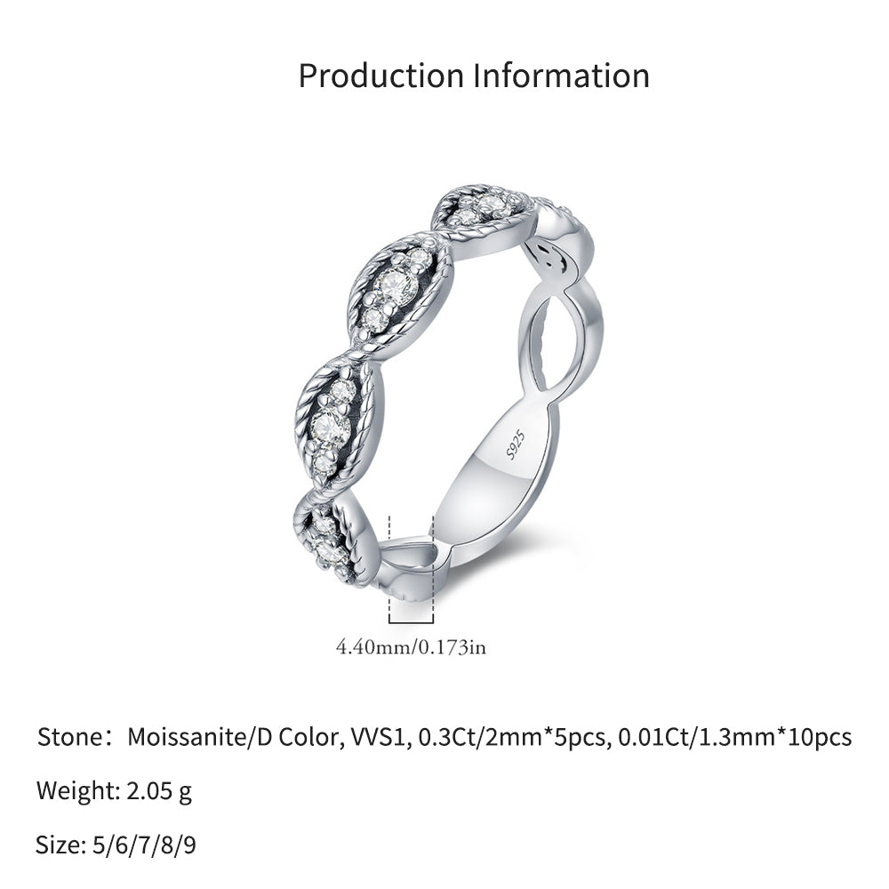 925 Sterling Silver Vintage Twisted Moissanite Band Ring 110200067