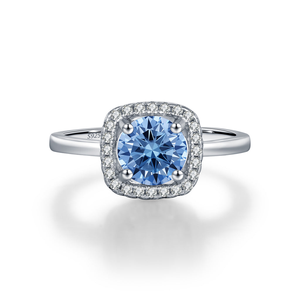 925 Sterling Silver 1ct Klein Blue Moissanite Halo Ring 110200068