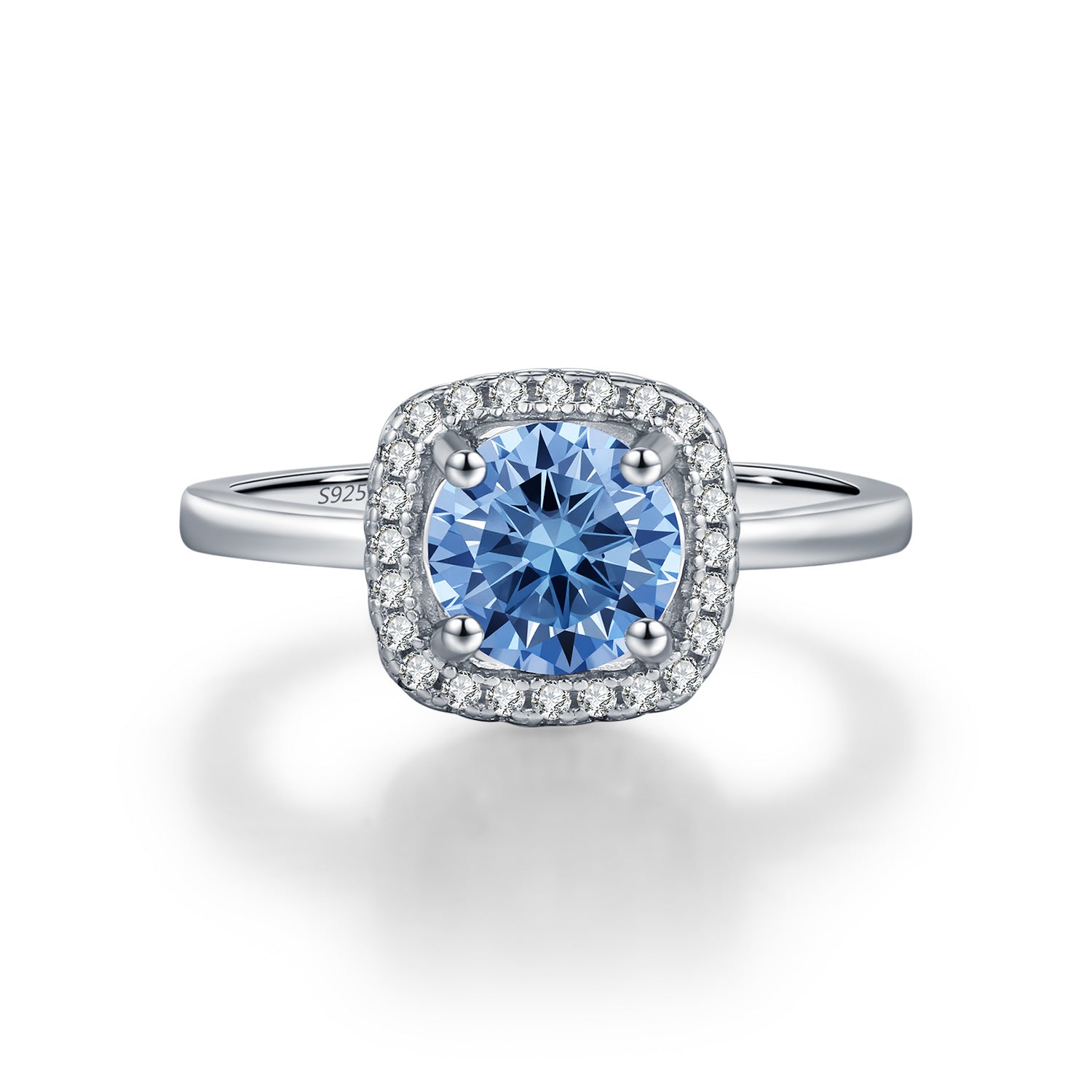 925 Sterling Silver 1ct Klein Blue Moissanite Halo Ring 110200068