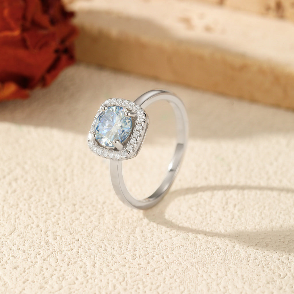 925 Sterling Silver 1ct Klein Blue Moissanite Halo Ring 110200068