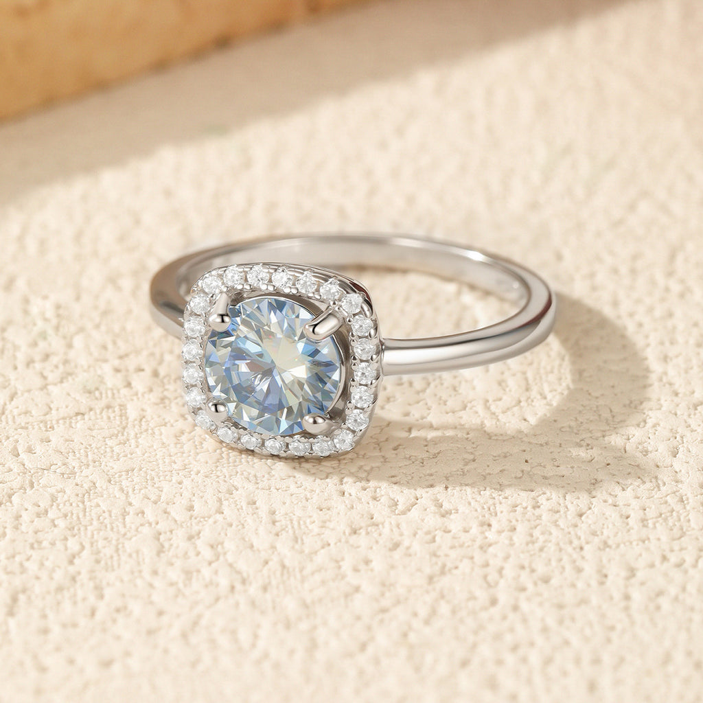 925 Sterling Silver 1ct Klein Blue Moissanite Halo Ring 110200068