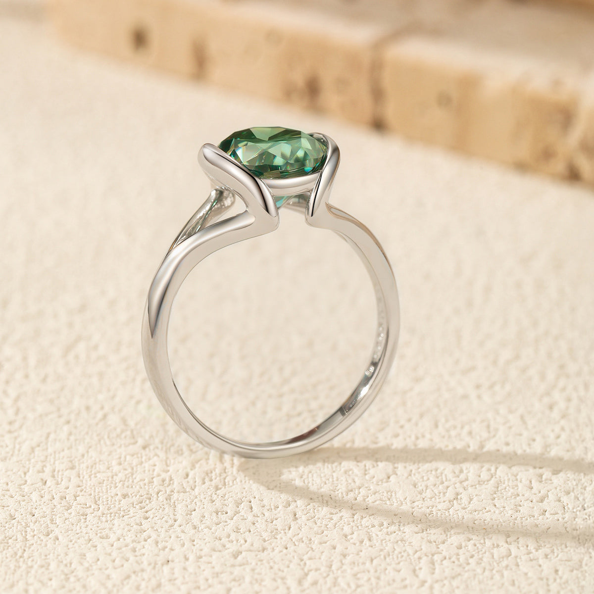 925 Sterling Silver 3ct Green Oval Moissanite Bezel Ring 110200078