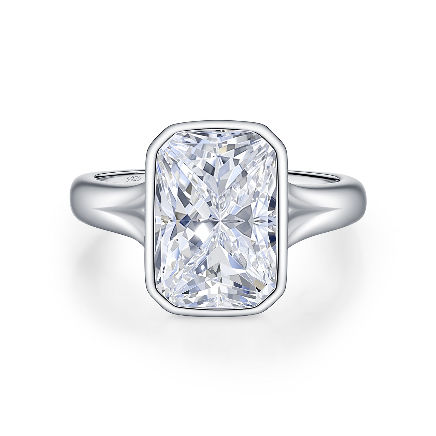 925 Sterling Silver 4.5ct Radiant Cut Moissanite Bezel Ring 110200080