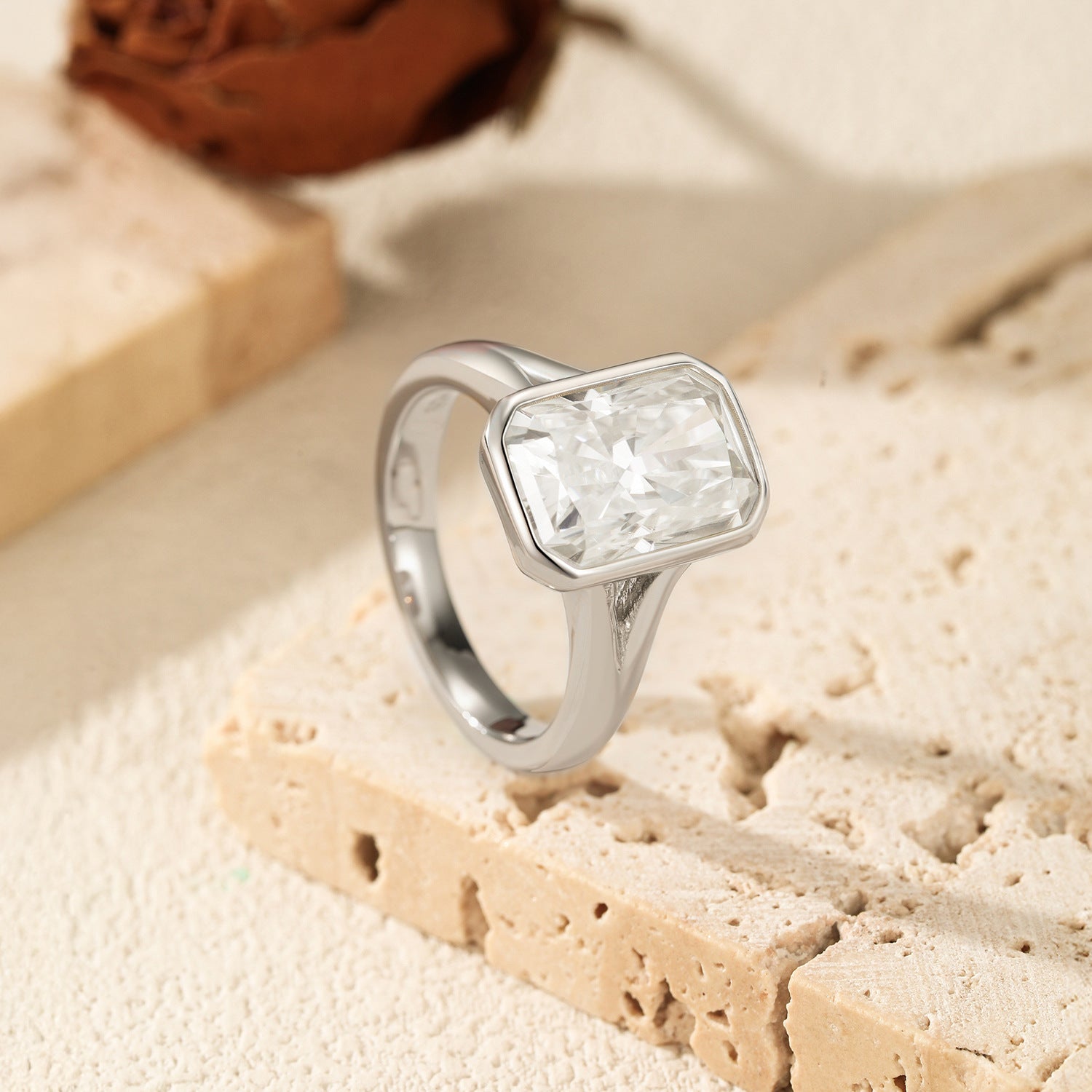 925 Sterling Silver 4.5ct Radiant Cut Moissanite Bezel Ring 110200080