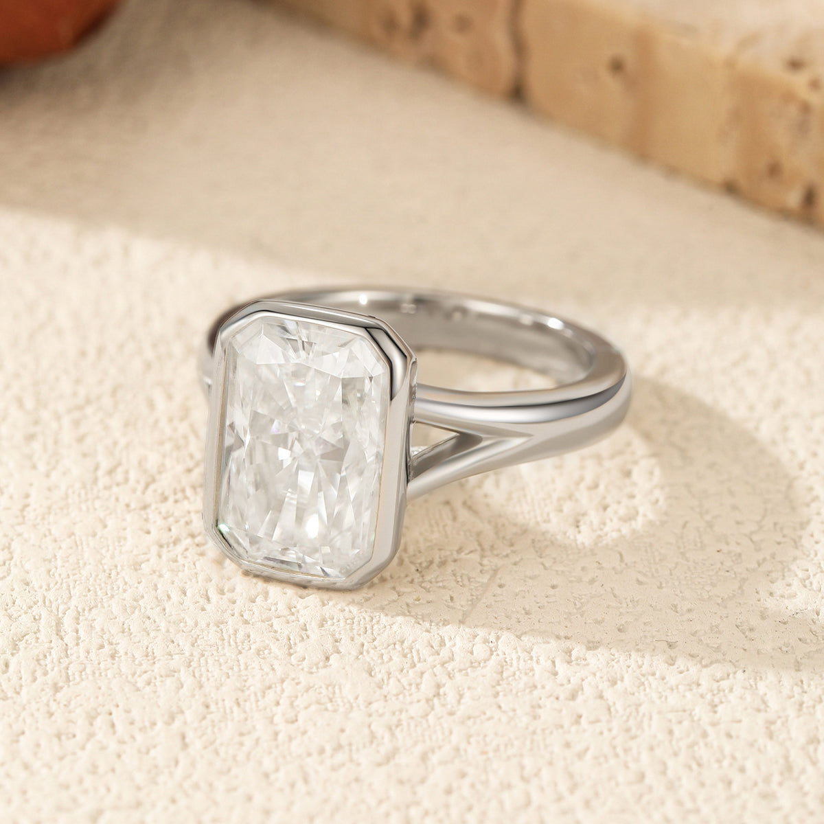 925 Sterling Silver 4.5ct Radiant Cut Moissanite Bezel Ring 110200080