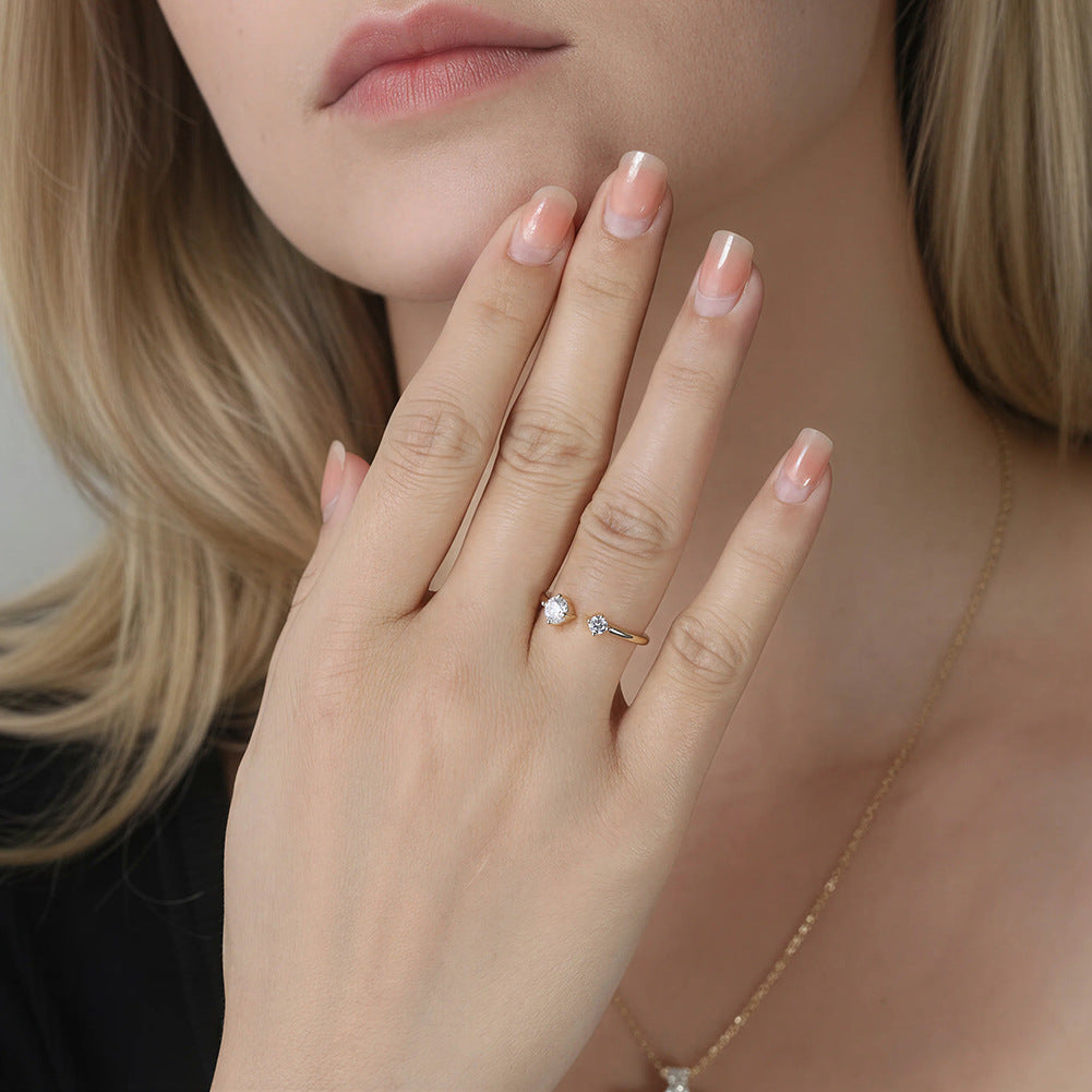 925 Sterling Silver Moissanite Open Toi et Moi Ring 110200083