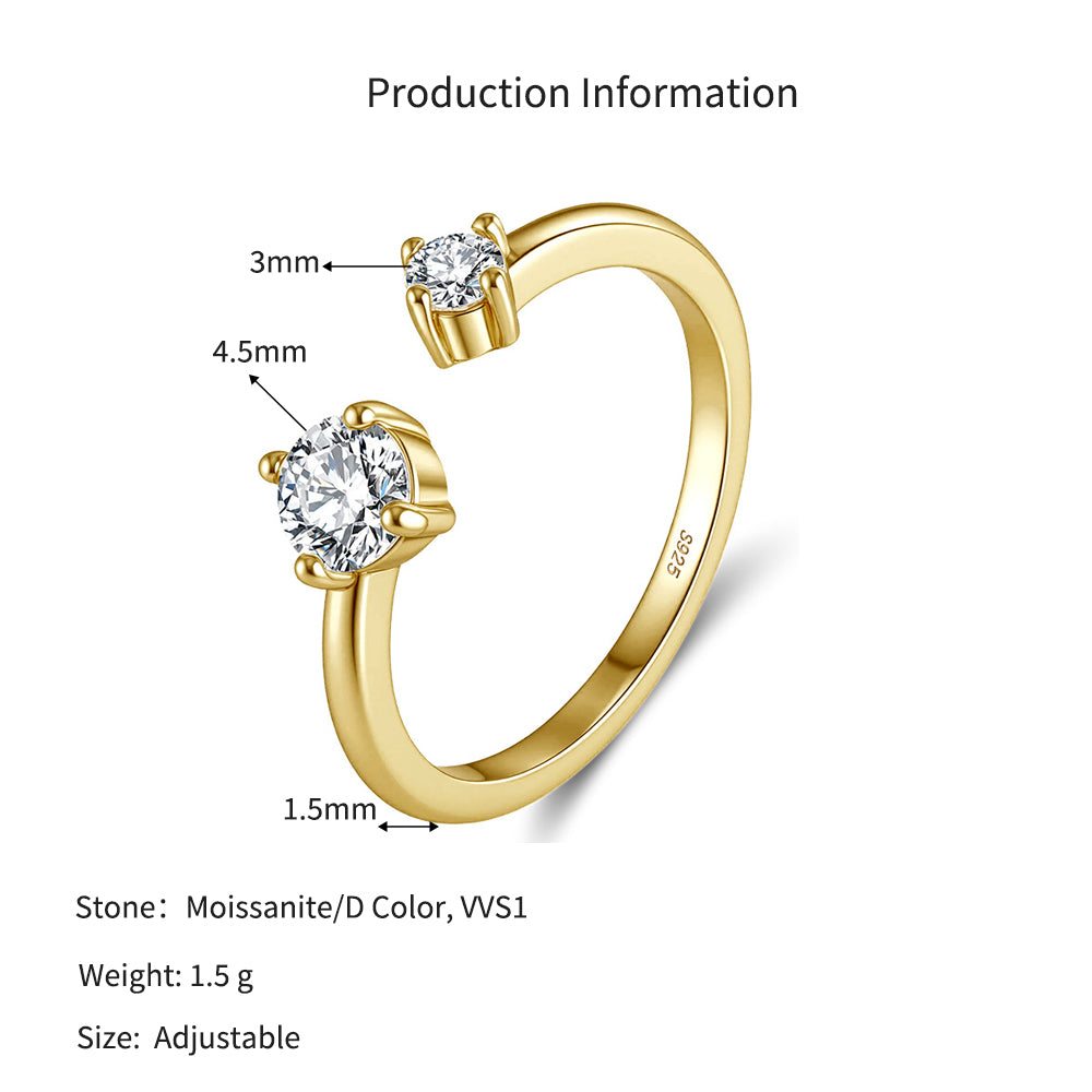 925 Sterling Silver Moissanite Open Toi et Moi Ring 110200083