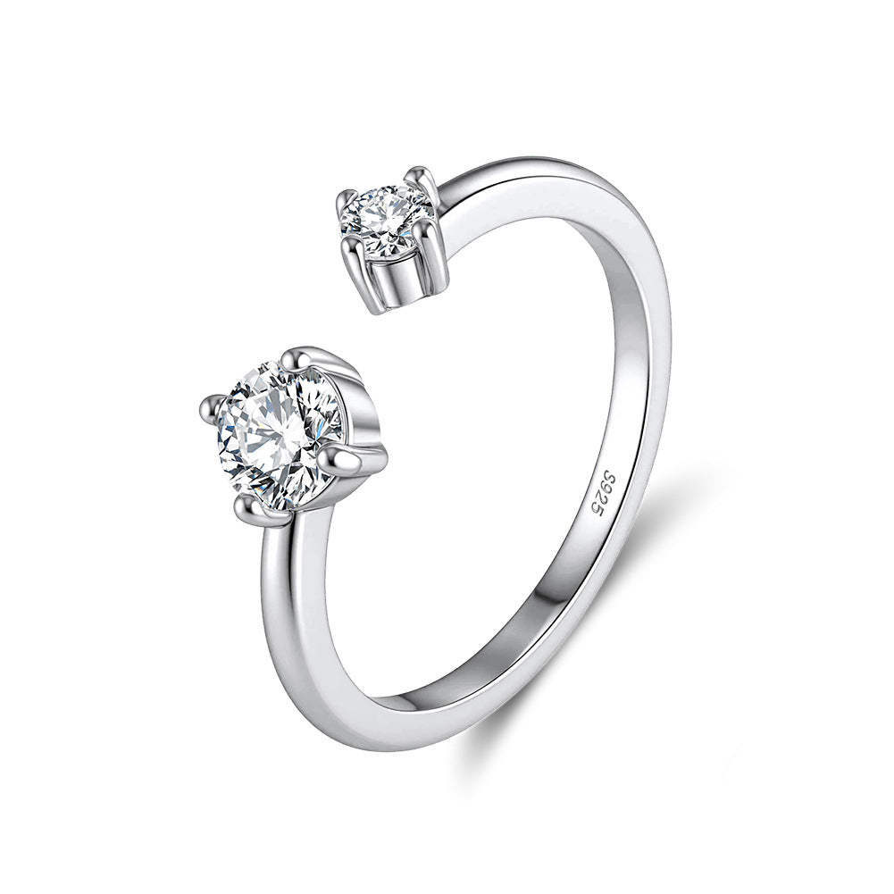 925 Sterling Silver Moissanite Open Toi et Moi Ring 110200083