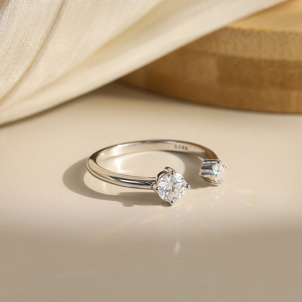 925 Sterling Silver Moissanite Open Toi et Moi Ring 110200083