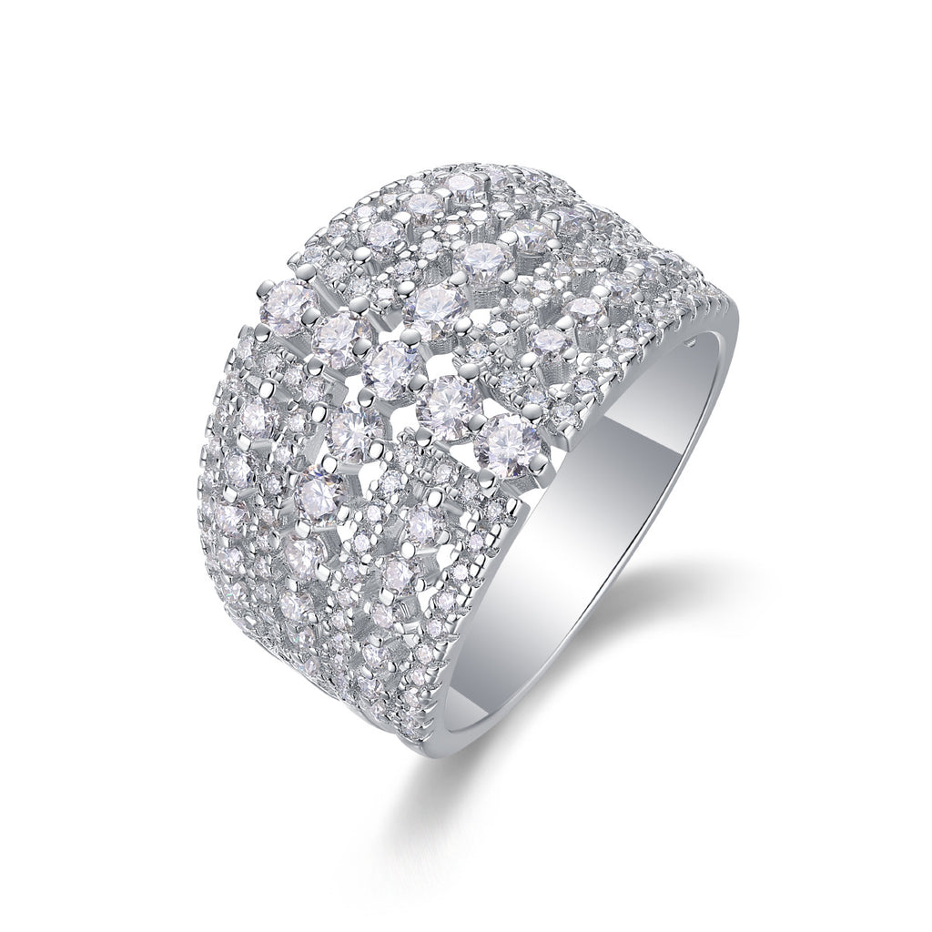 925 Sterling Silver Multi-Row Moissanite Statement Band Ring 110200084