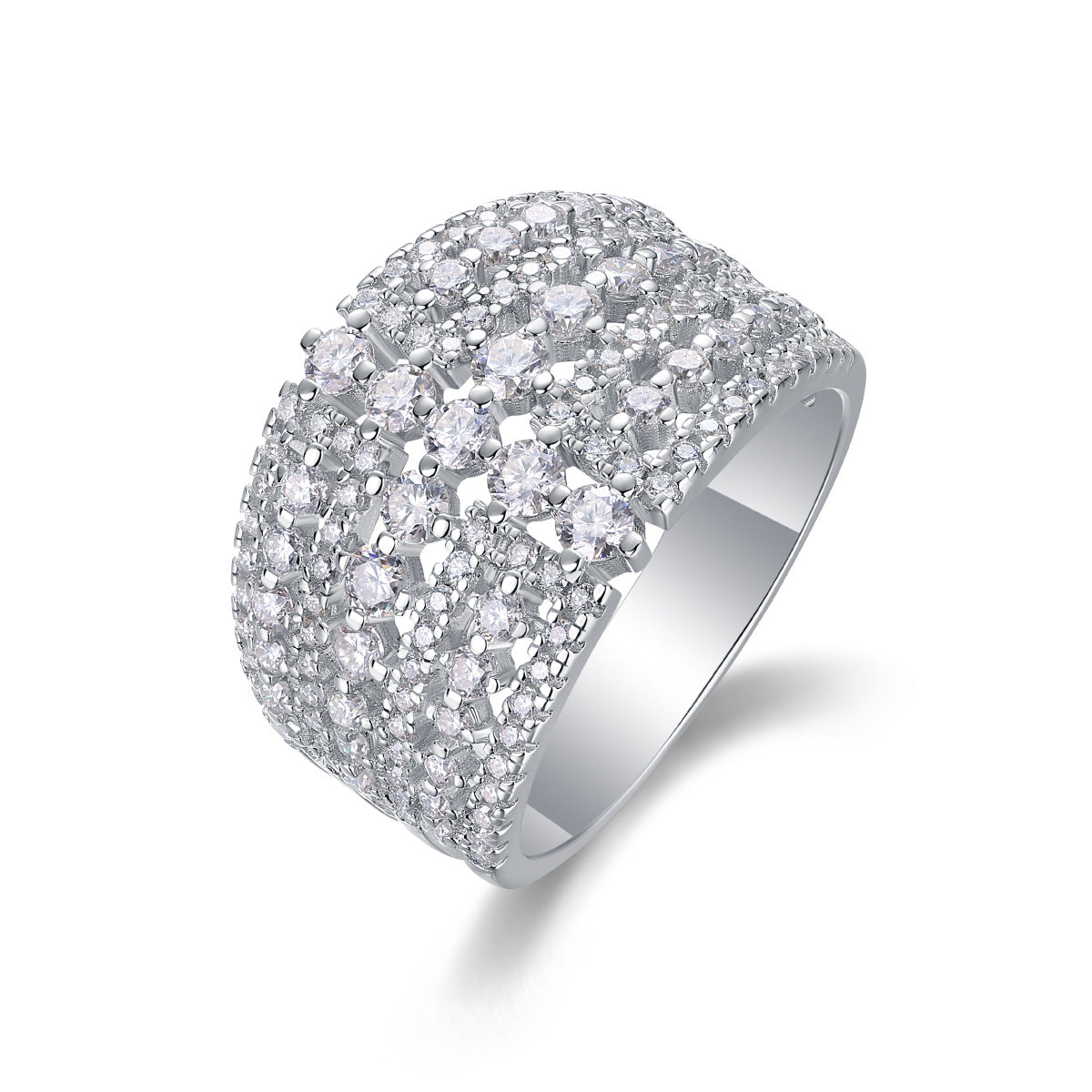 925 Sterling Silver Multi-Row Moissanite Statement Band Ring 110200084