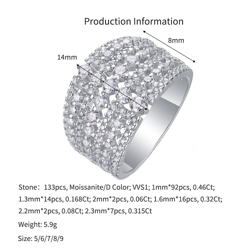 925 Sterling Silver Multi-Row Moissanite Statement Band Ring 110200084