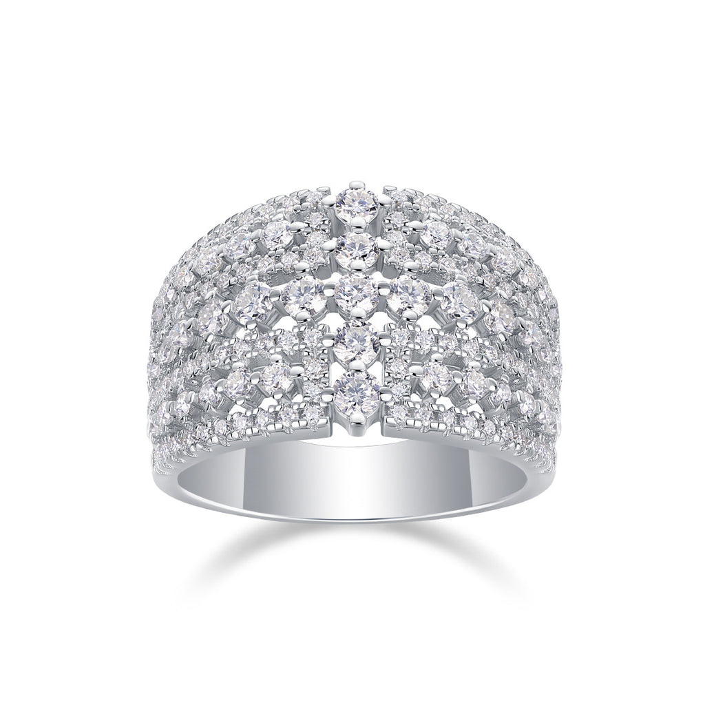 925 Sterling Silver Multi-Row Moissanite Statement Band Ring 110200084