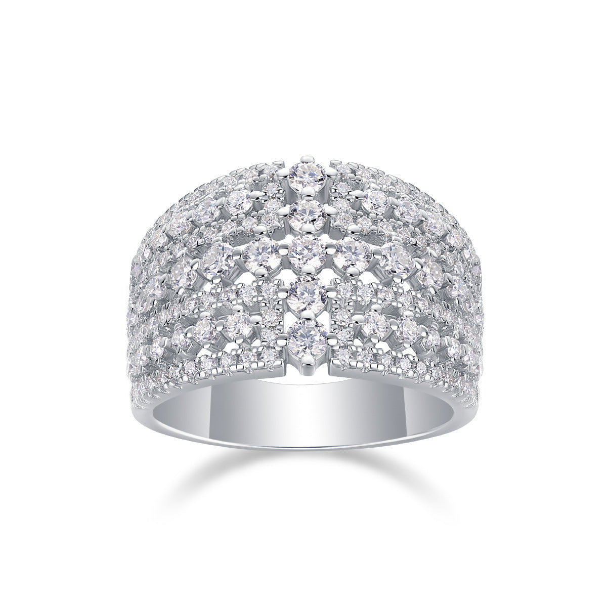 925 Sterling Silver Multi-Row Moissanite Statement Band Ring 110200084