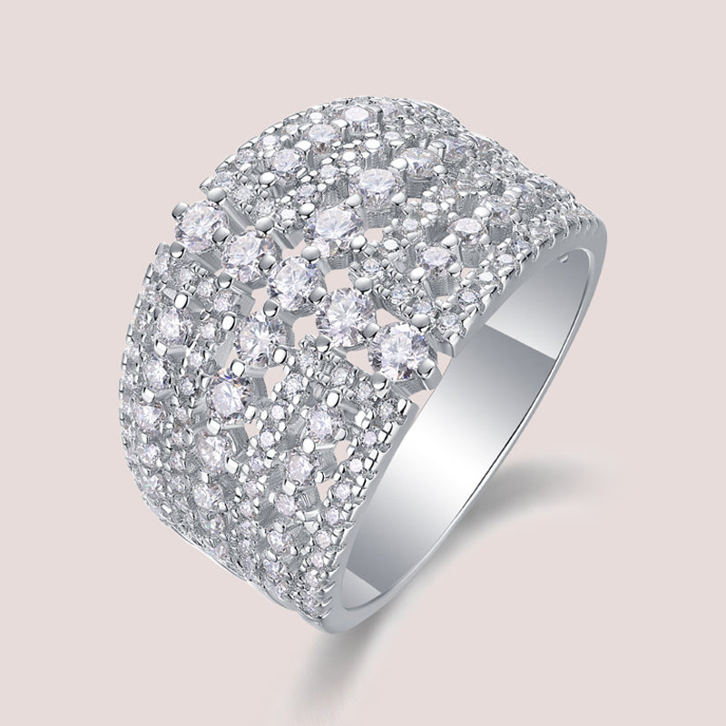 925 Sterling Silver Multi-Row Moissanite Statement Band Ring 110200084