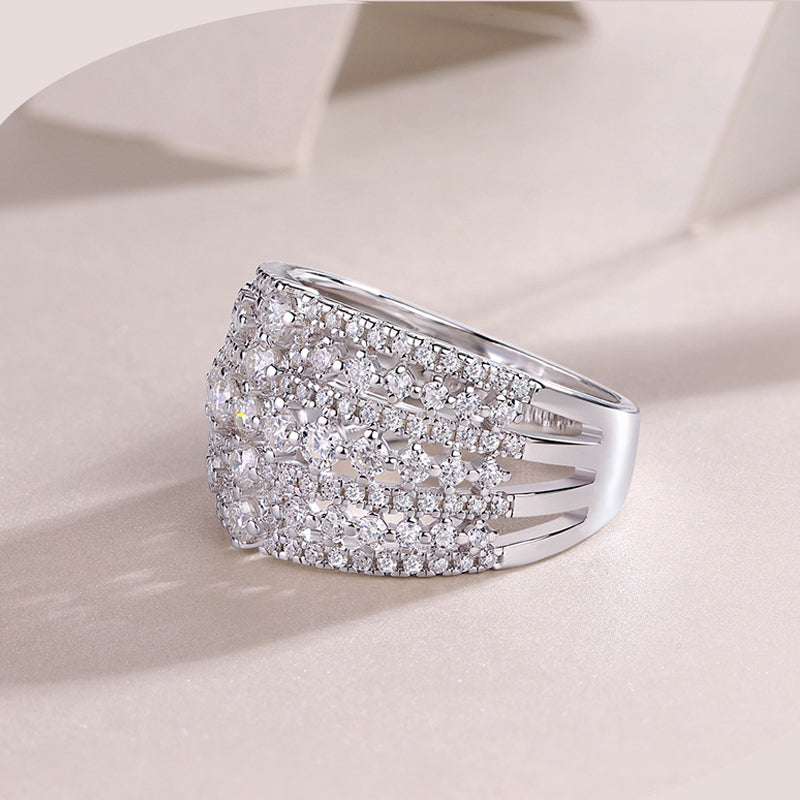 925 Sterling Silver Multi-Row Moissanite Statement Band Ring 110200084