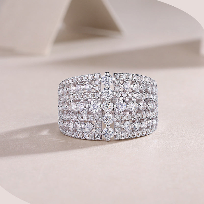 925 Sterling Silver Multi-Row Moissanite Statement Band Ring 110200084