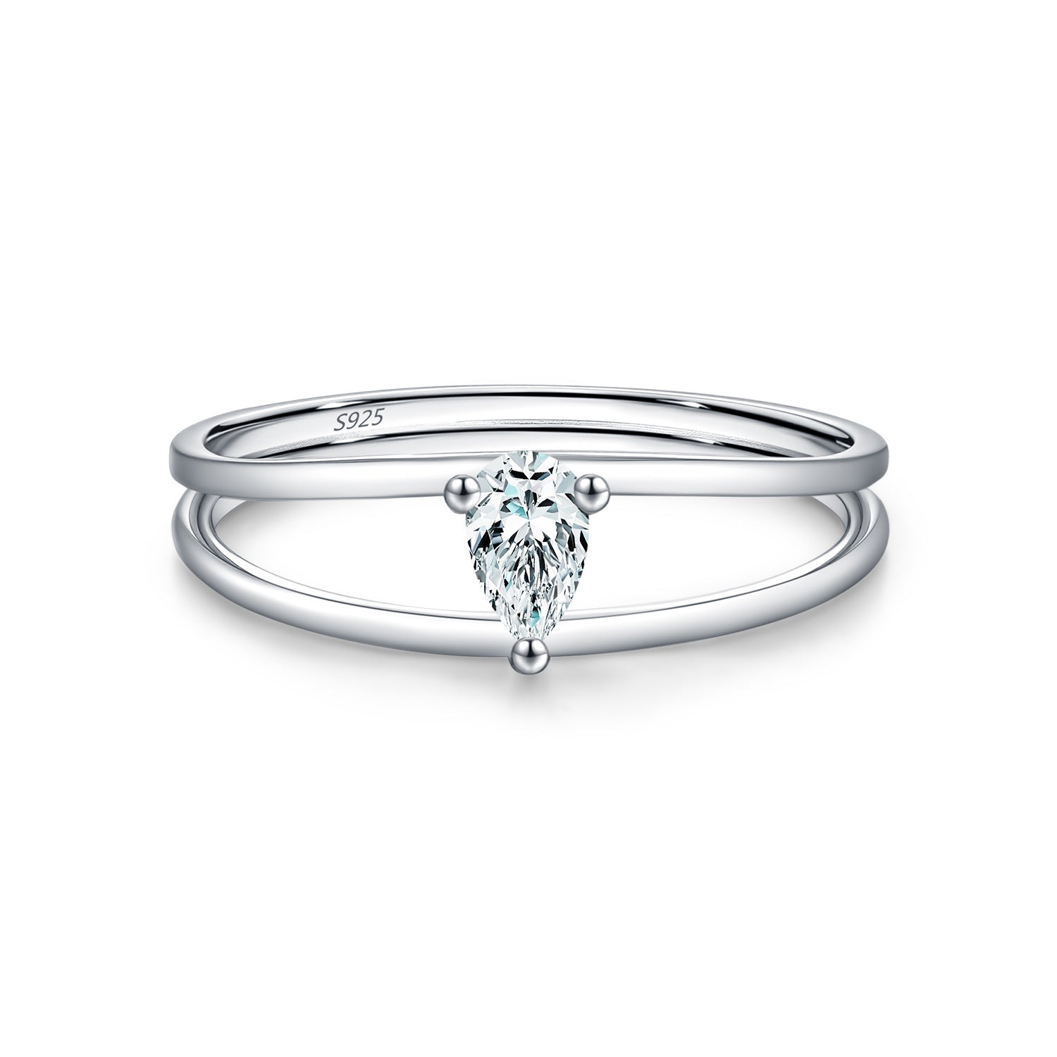 925 Sterling Silver Pear Cut Moissanite Double Band Ring 110200085