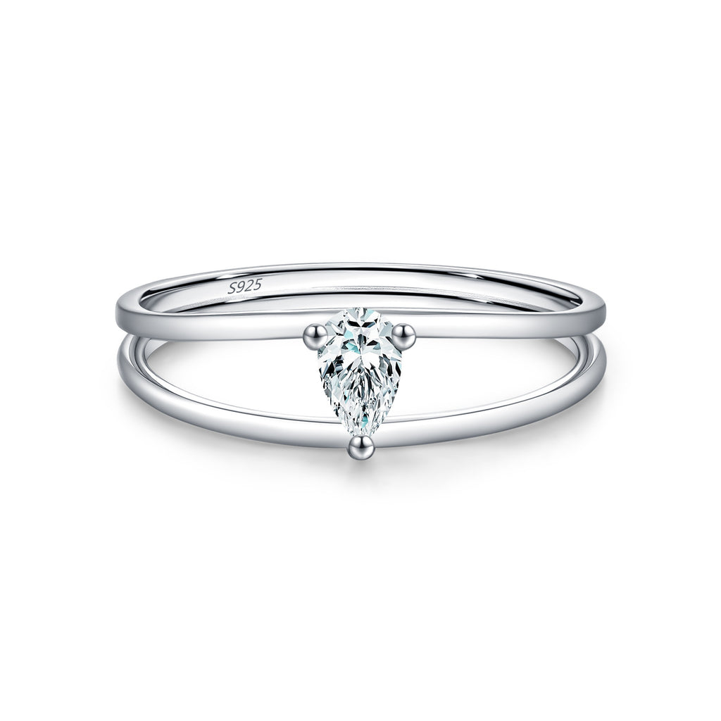 925 Sterling Silver Pear Cut Moissanite Double Band Ring 110200085