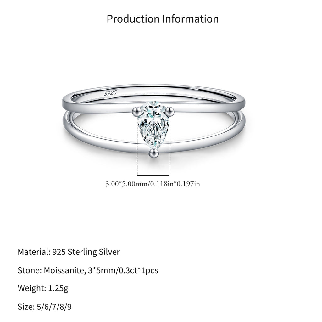 925 Sterling Silver Pear Cut Moissanite Double Band Ring 110200085