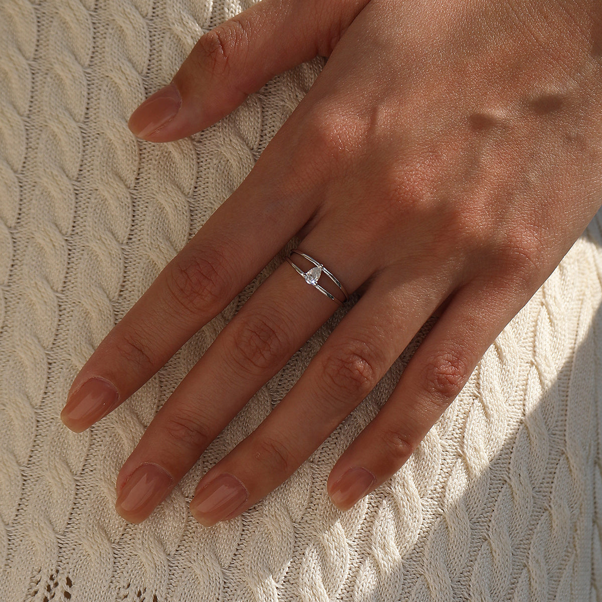 925 Sterling Silver Pear Cut Moissanite Double Band Ring 110200085