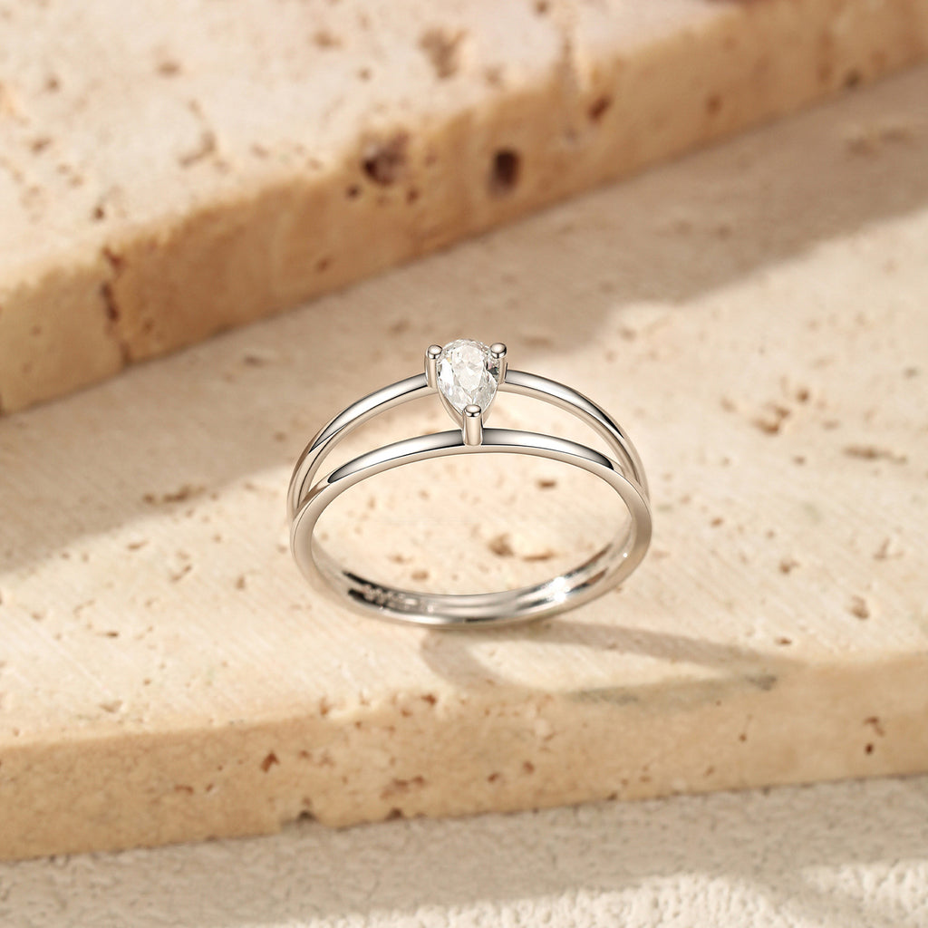 925 Sterling Silver Pear Cut Moissanite Double Band Ring 110200085