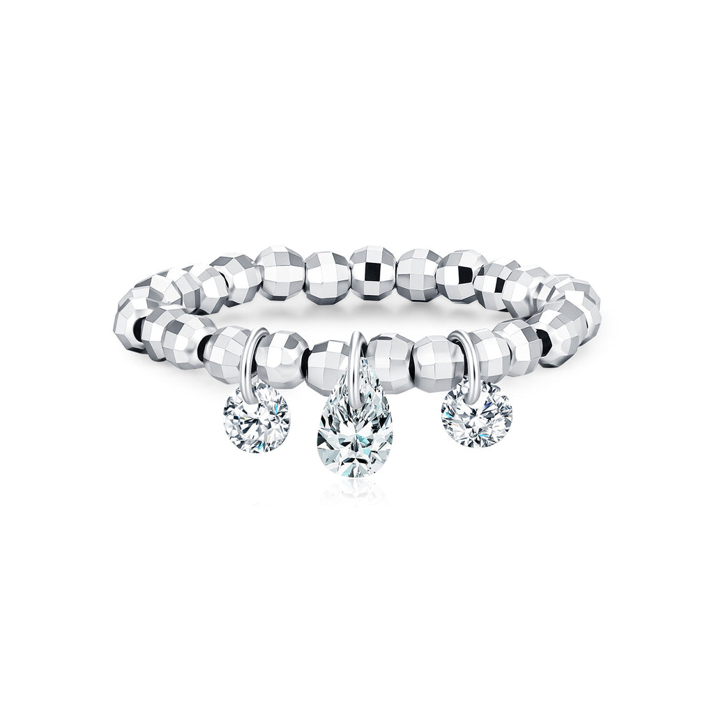 925 Sterling Silver Moissanite Dangle Charm Beaded Ring 110200089
