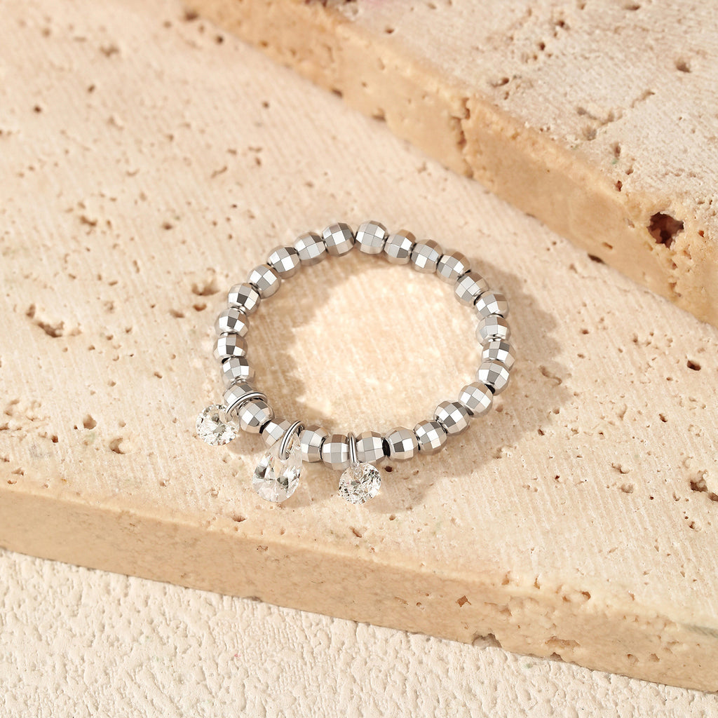 925 Sterling Silver Moissanite Dangle Charm Beaded Ring 110200089