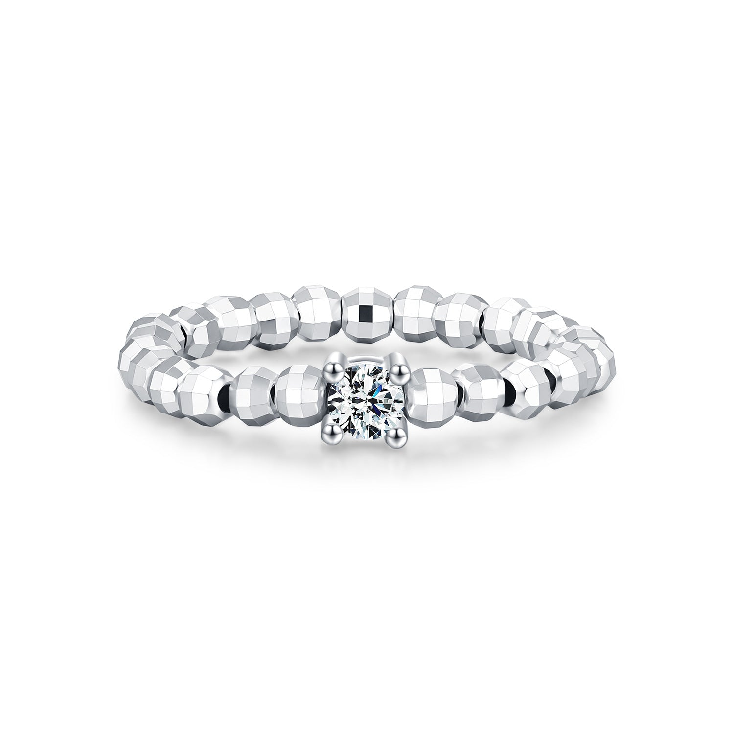 925 Sterling Silver Moissanite Adjustable Beaded Ring 110200090